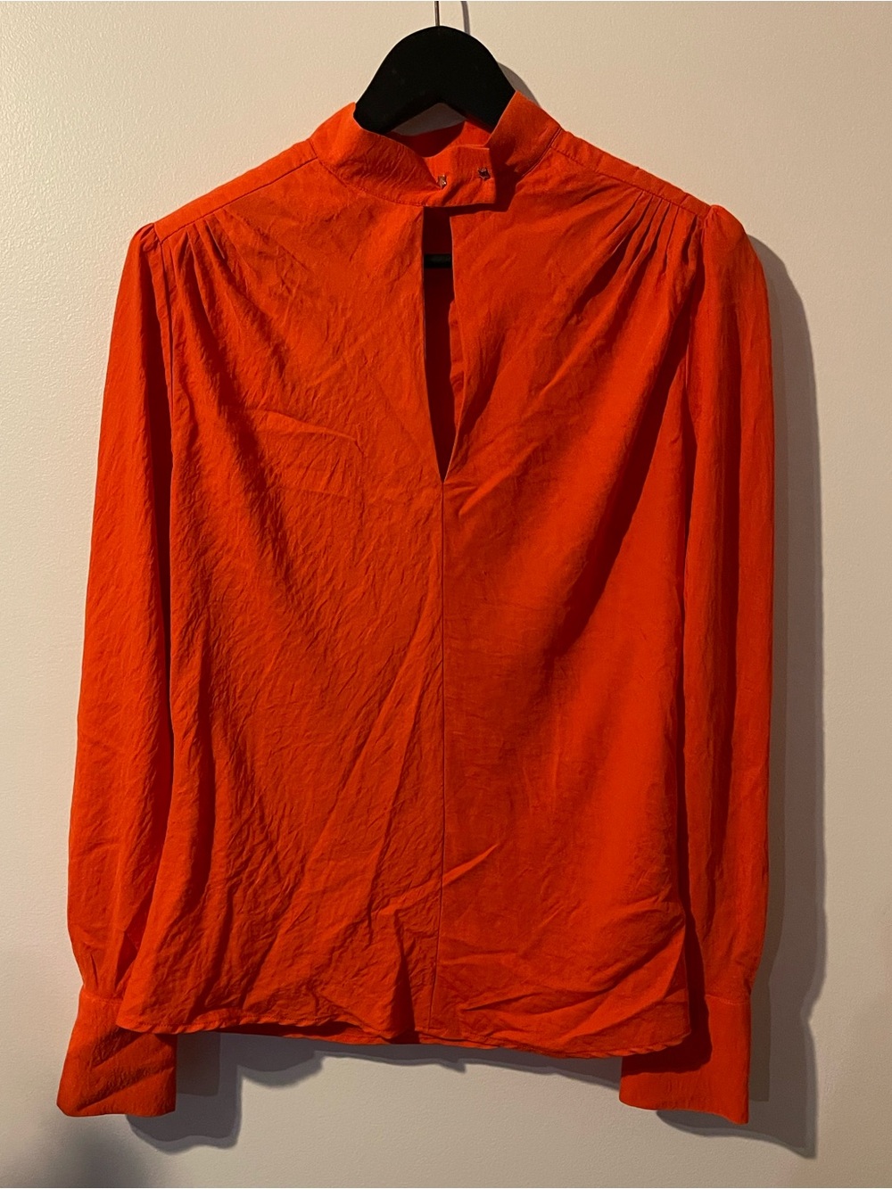 Maje Orange H17LANGE Mock Neck Keyhole Blouse Star Buttons M